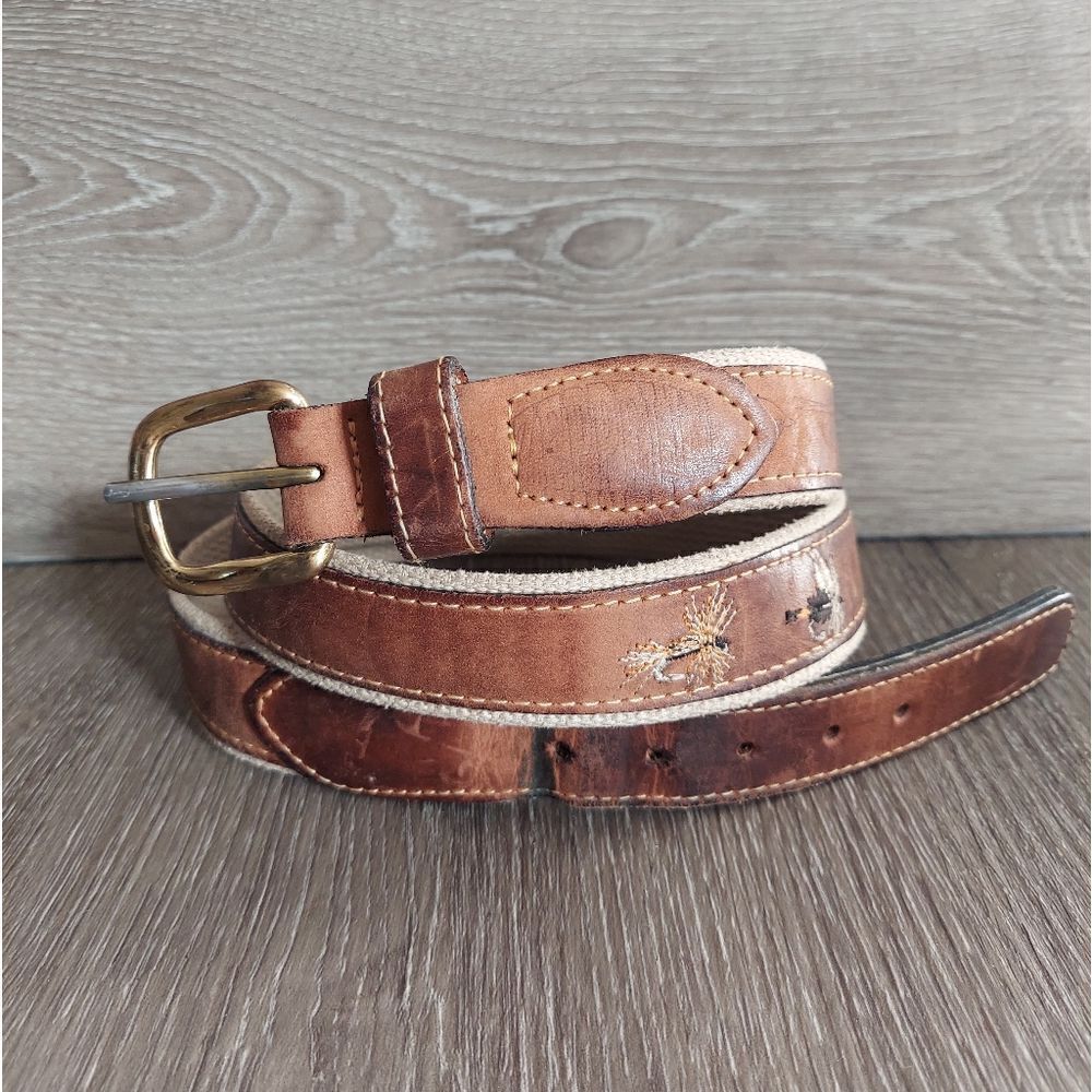 Zeppelin USA Made Leather on Canvas Fishing Hook Belt Solid Brass Buckle 38